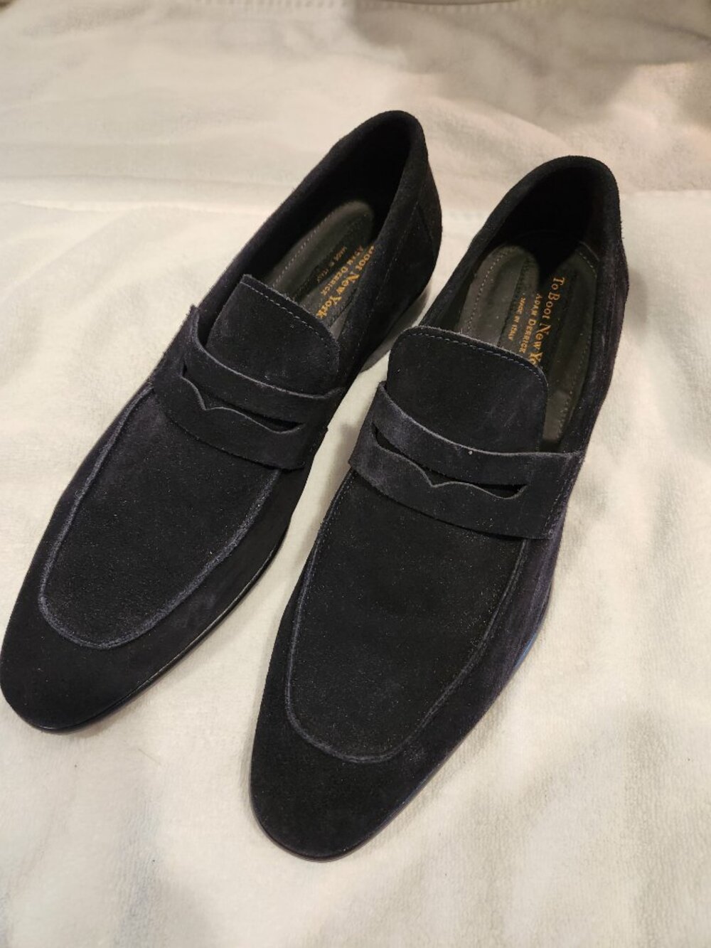 To Boot New York Adam Derrick Men's Black Suede Penny Loafers Made in Italy 10 - Picture 2 of 4